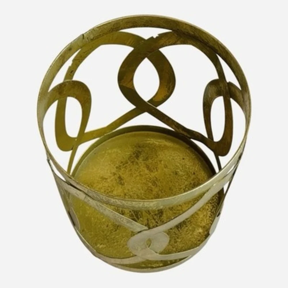 Stylish Shabby Gold Metal Interwoven Design Candle Holder Stand Base 6.5